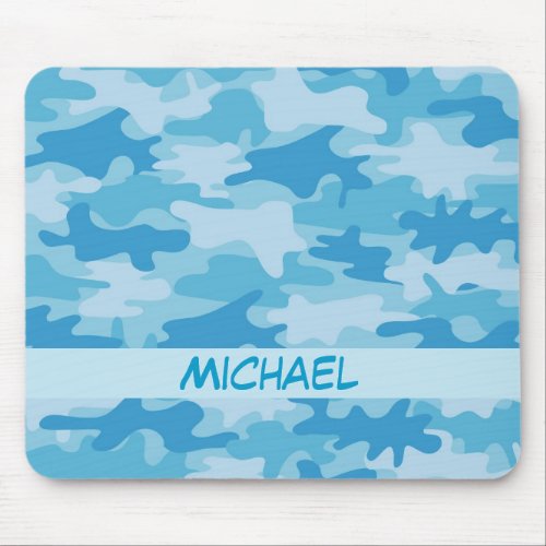 Blue Camo Camouflage Name Personalized Mouse Pad