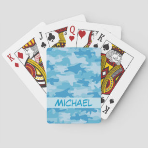Blue Camo Camouflage Name Personalized Poker Cards