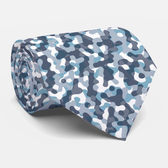 Blue Camo camouflage pattern in navy tones Neck Tie (Rolled)