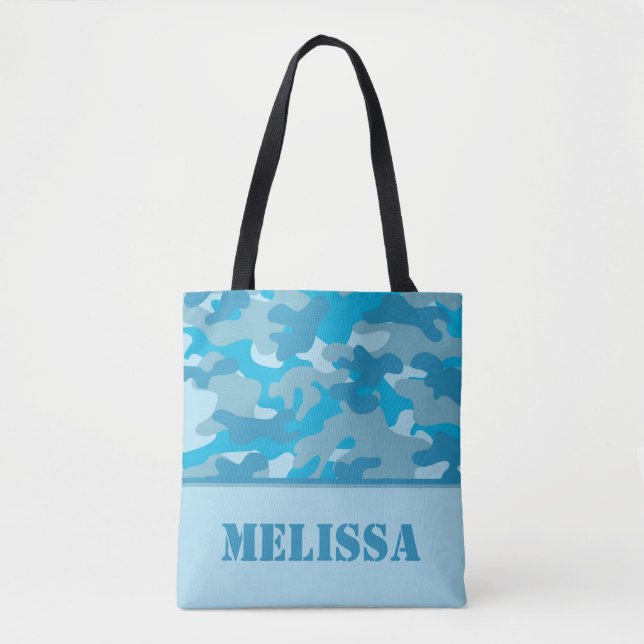 Blue Camo (Camouflage) | Personalized Tote Bag (Front)