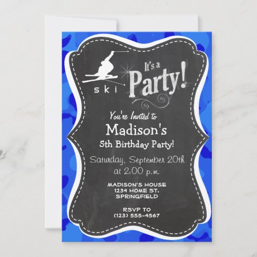 Blue Camo; Camouflage Snow Skiing Custom Invites