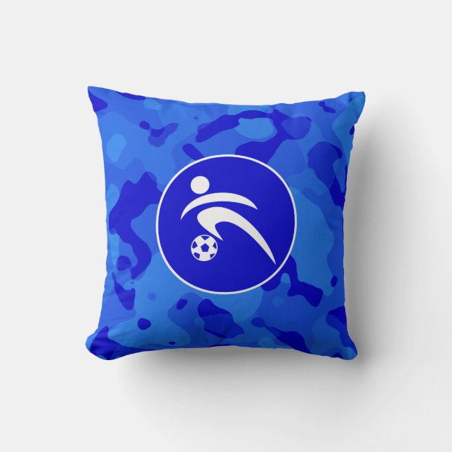 Blue Camo; Camouflage Soccer Throw Pillow (Front)