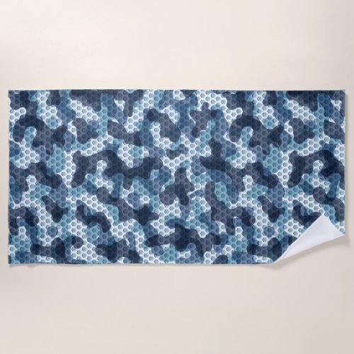 Blue camo design with grid pattern navy theme beach towel