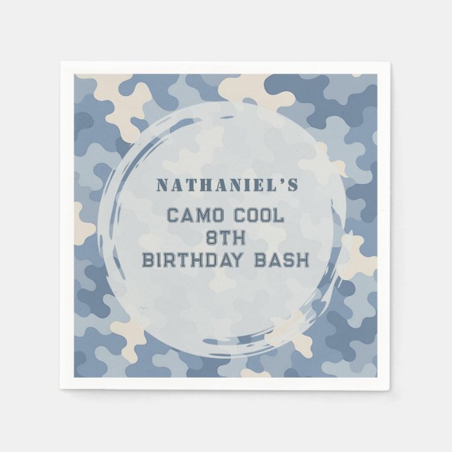 Blue Camo Military Birthday | Army Party Napkins (Front)