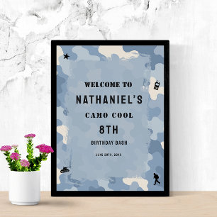 Blue Camo Military Birthday  welcome sign