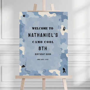 Blue Camo Military Birthday  welcome sign