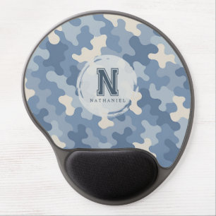 Blue Camo Military Monogram Gel Mouse Pad