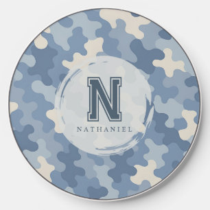 Blue Camo Military Monogram Wireless Charger