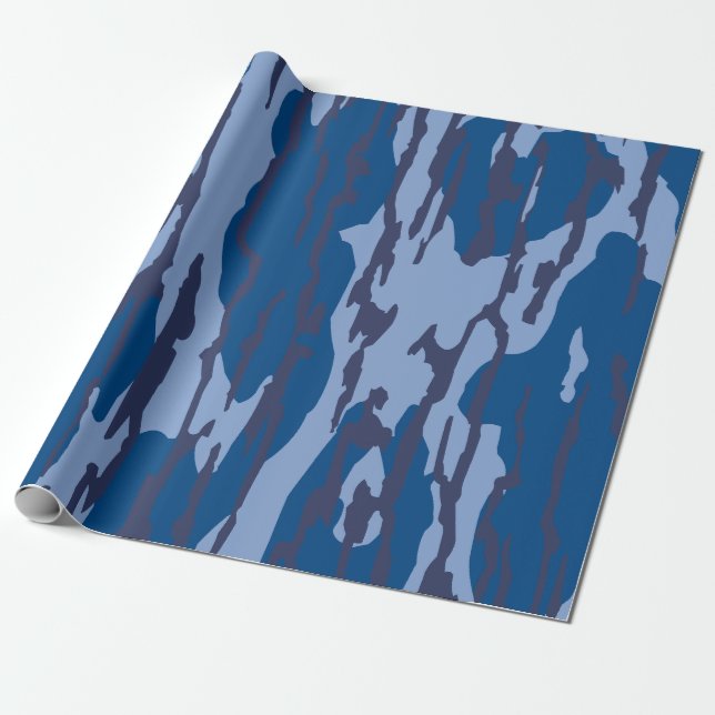 Blue Camo Military Pattern Blue Camouflage Wrapping Paper (Unrolled)