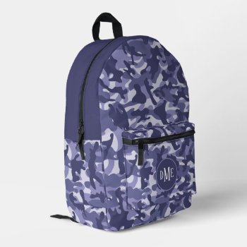Blue Camo Monogram Printed Backpack by Westerngirl2 at Zazzle
