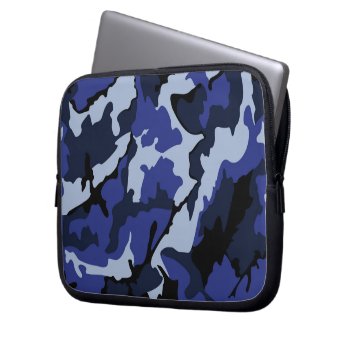 Blue Camo  Neoprene 10" Laptop Computer Sleeve by StormythoughtsGifts at Zazzle