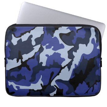 Blue Camo  Neoprene 13" Laptop Computer Sleeve by StormythoughtsGifts at Zazzle