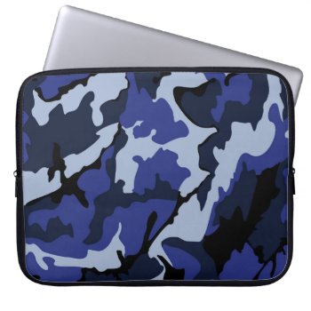 Blue Camo  Neoprene 15" Protective Laptop Sleeve by StormythoughtsGifts at Zazzle