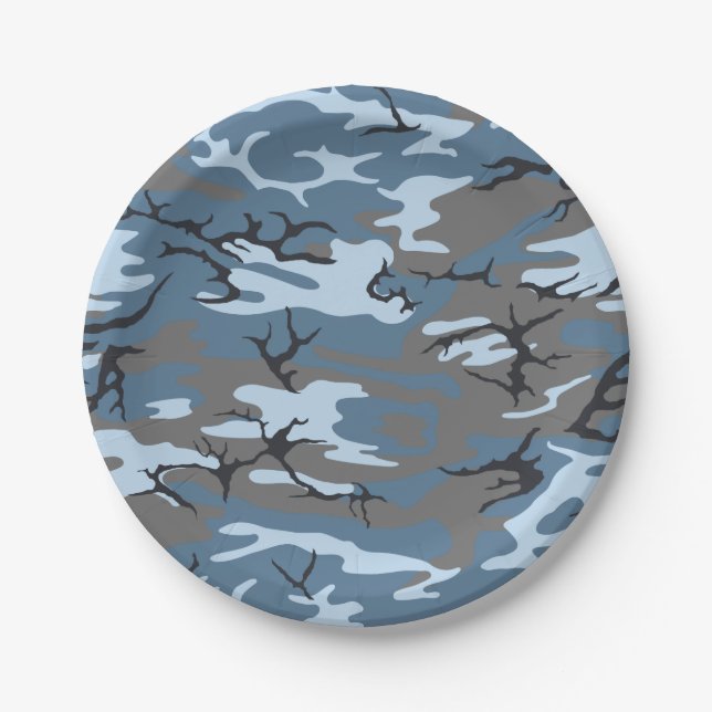 Blue Camo Paper Plates (Front)