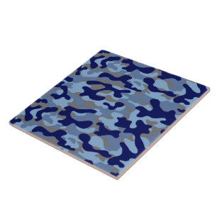 Blue Camo Pattern Ceramic Tile