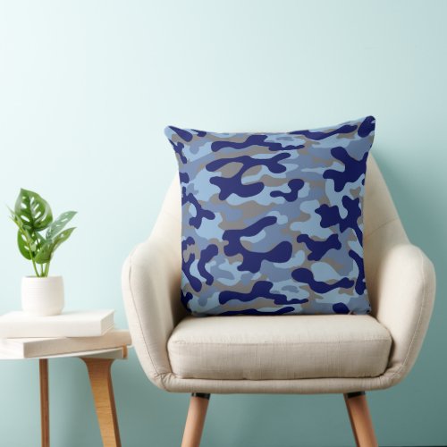 Blue Camo Pattern  Throw Pillow