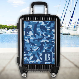 Blue Camo Personalized Modern Monogram Camouflage Luggage