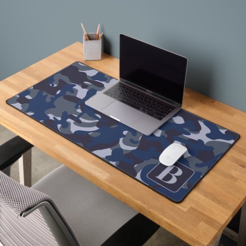 Blue Camo Personalized Monogram Navy Camouflage Desk Mat