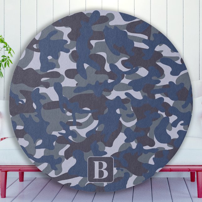Blue Camo Personalized Monogram Navy Camouflage Outdoor Rug (Creator Uploaded)
