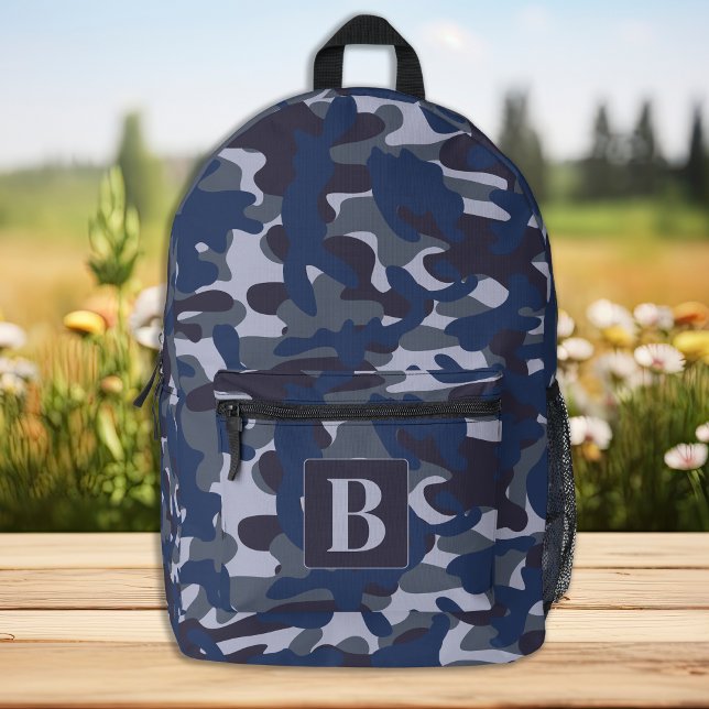 Blue Camo Personalized Monogram Navy Camouflage Printed Backpack (Creator Uploaded)
