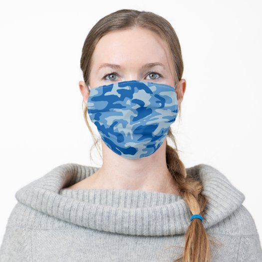 Blue Camo Print Camouflage pattern Face Mask