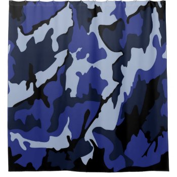 Blue Camo  Shower Curtain by StormythoughtsGifts at Zazzle