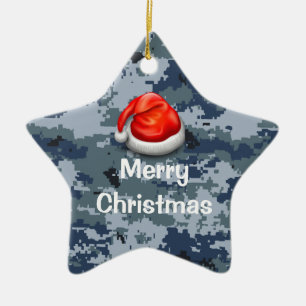 Blue Camo Star Merry Christmas Ornament