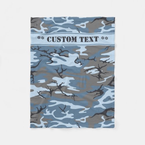 Blue Camo w Custom Text Fleece Blanket