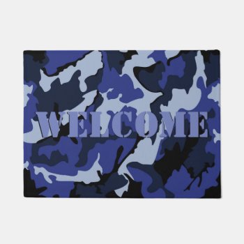 Blue Camo Welcome Doormat  18" X 24" Doormat by StormythoughtsGifts at Zazzle