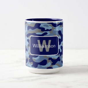 Blue Camo With Personalization Two-Tone Coffee Mug