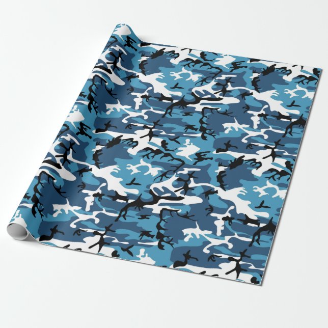Blue Camo Wrapping Paper (Unrolled)