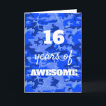 Blue Camouflage 16th Birthday Card<br><div class="desc">Patterned blue camouflage 16th  birthday card for him which you can easily personalize the inside card message if wanted.</div>
