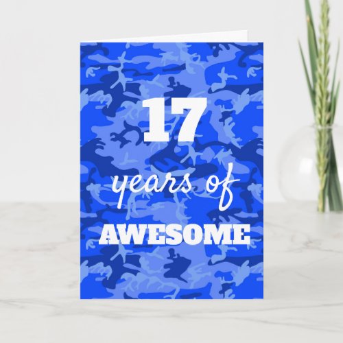 Blue Camouflage 17th Birthday Card