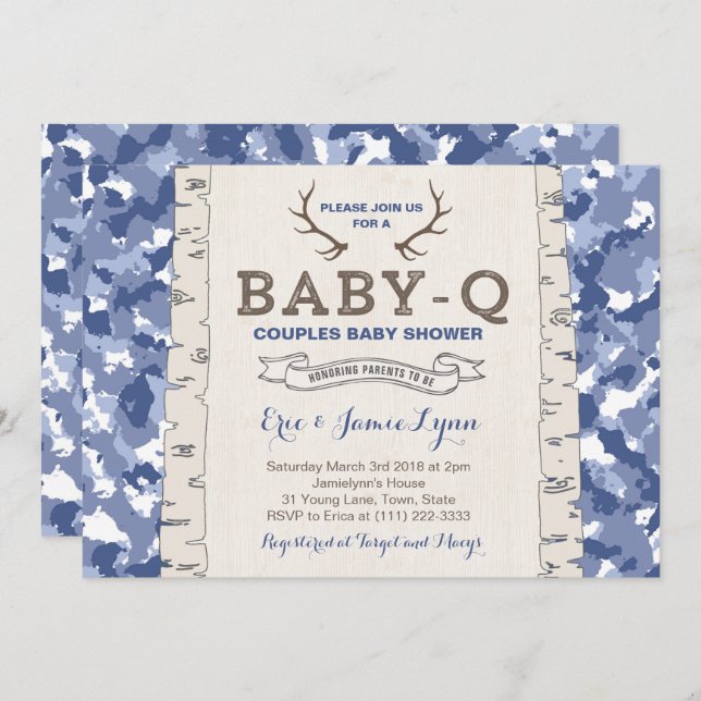Blue Camouflage Baby Shower for Boy Invitation (Front/Back)