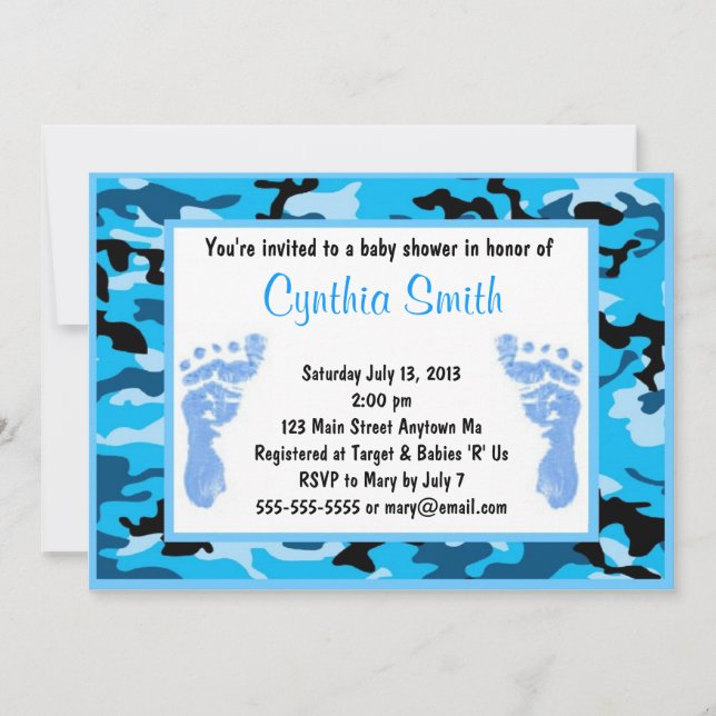 Blue camouflage Baby Shower Invitations (Front)