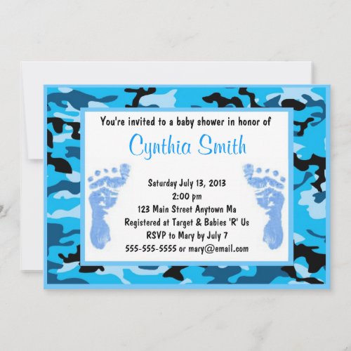 Blue camouflage Baby Shower Invitations