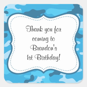 Blue Camouflage Birthday Party favor label boy
