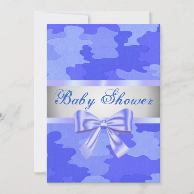 Blue Camouflage Blue Bow Baby Shower Invitation (Front)