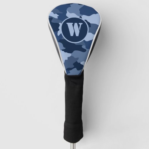 Blue Camouflage Camo Pattern Monogram Initial Golf Head Cover