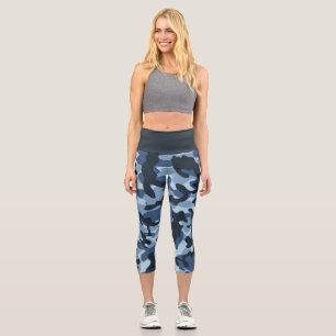 Blue Camouflage Capri Leggings