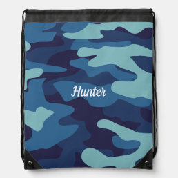 Blue Camouflage Custom Drawstring Bag