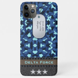 Blue Camouflage Custom Name, Unit Blood, Allergies iPhone 11 Pro Max Case