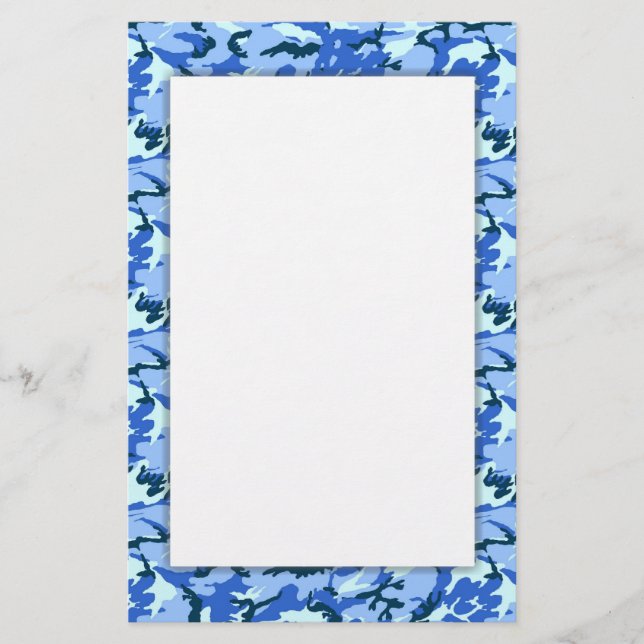Blue Camouflage Military Background Stationery (Front)