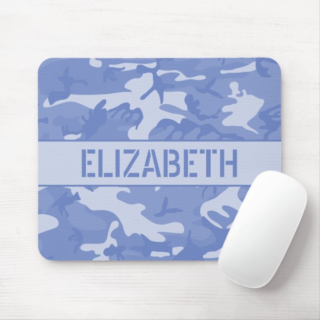 Blue Camouflage Monogrammed Mouse Pad (With Mouse)