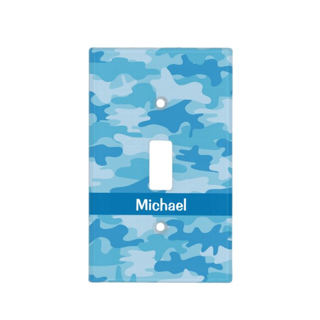 Blue Camouflage Name Personalized Decor Light Switch Cover (Front)