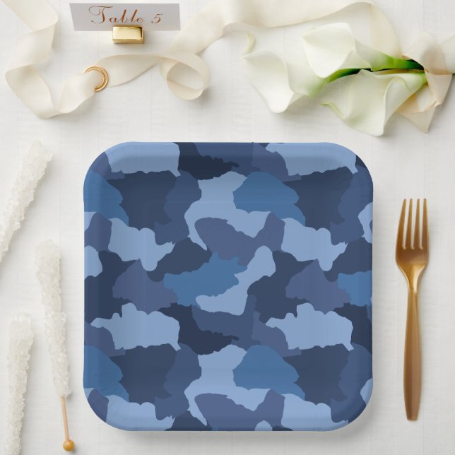 Blue Camouflage Paper Plates (Wedding)