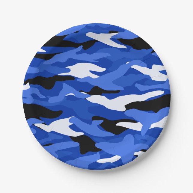 Blue camouflage paper plates (Front)