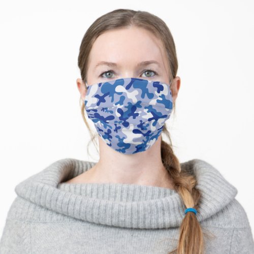 Blue camouflage pattern adult cloth face mask
