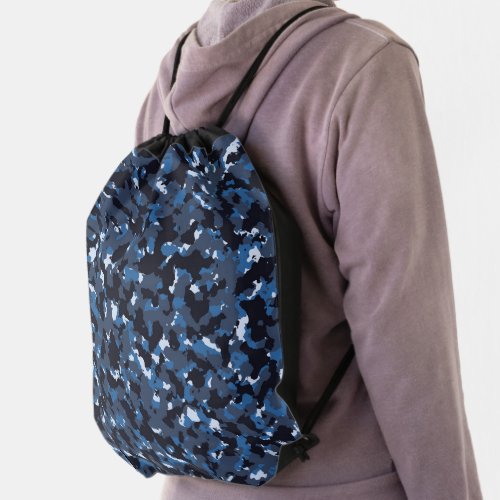 Blue Camouflage Pattern Drawstring Bag
