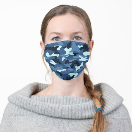 Blue Camouflage Pattern Modern Stylish Camo Adult Cloth Face Mask